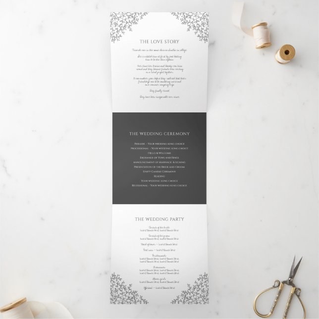 Programme Trois Volets Monogramme gris charbon noir art histoire d'amour  (Intérieur)