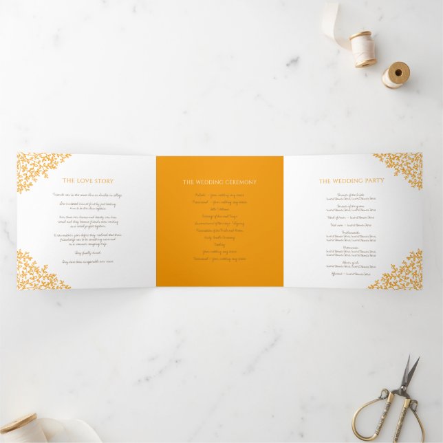 Programme Trois Volets Monogramme orange Brown dédicace photo mariage Tri (Intérieur)