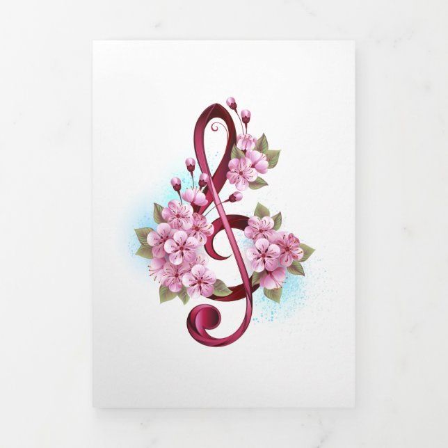 Programme Trois Volets Musical treble clef notes with sakura flowers (Page de couverture)