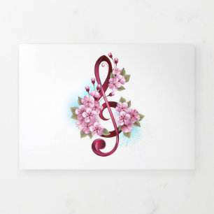 Programme Trois Volets Musical treble clef notes with sakura flowers
