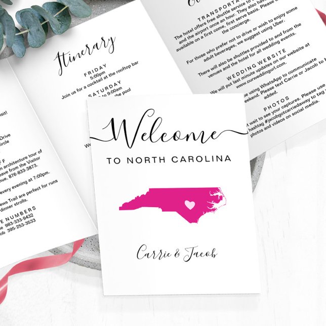 Programme Trois Volets N'importe quelle couleur Carolina Mariage Bienvenu (North Carolina Wedding Welcome Itinerary & Letter
)
