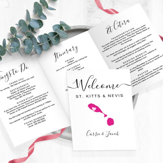 Programme Trois Volets N'importe quelle couleur St Kitts & Nevis Mariage  (Saint Kitts and Nevis Wedding Welcome Letter and Itinerary
)