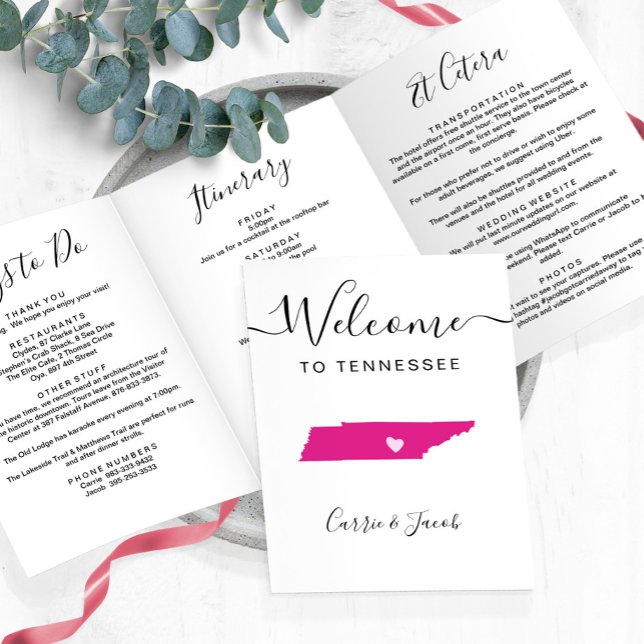 Programme Trois Volets N'importe quelle couleur Tennessee Mariage accueil (Tennessee Map Wedding Welcome Letter & Itinerary)