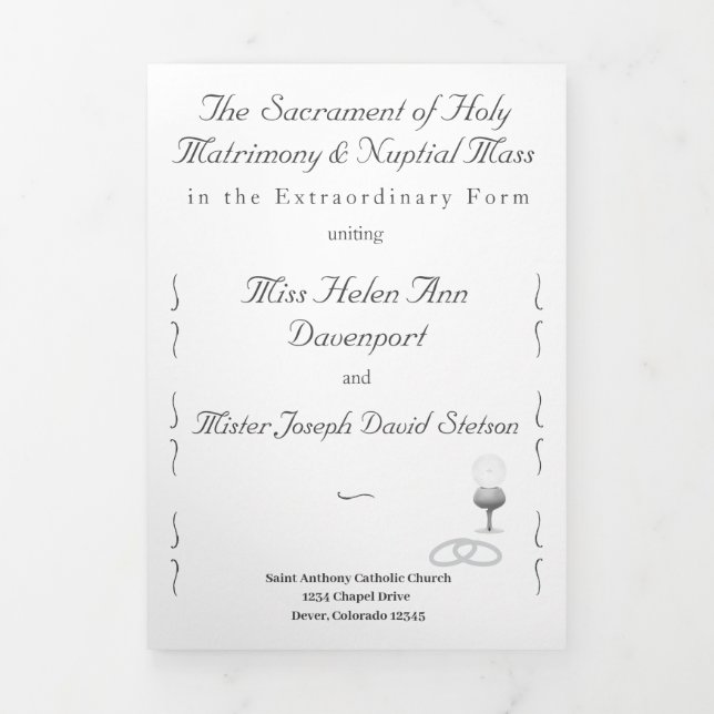 Programme Trois Volets Nuptial Grace Catholic Wedding (Page de couverture)