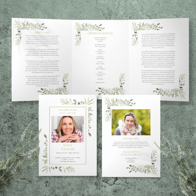Programme Trois Volets Ordre de service Greenery Funeral Memorial (Order Of Service Greenery Funeral Memorial Tri-Fold Program)