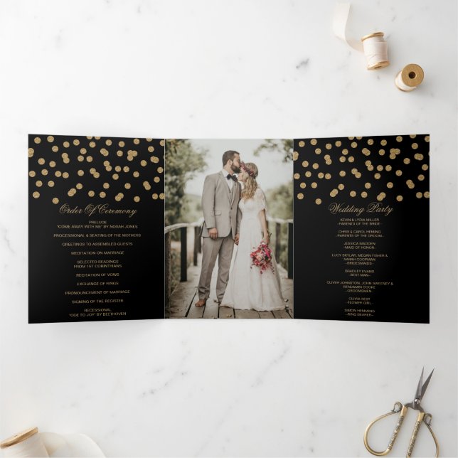 Programme Trois Volets Parties scintillant en or noir Confetti Mariage ph (Intérieur)
