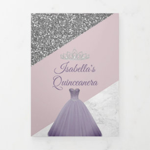 Programme Trois Volets Parties scintillant violette photo Quinceanera Tri