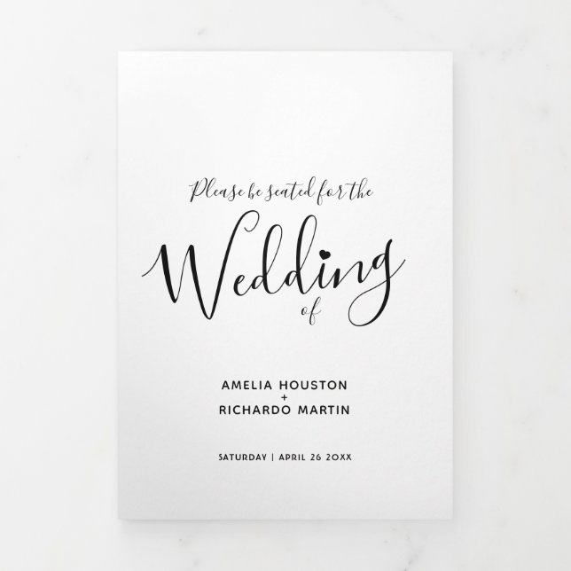 Programme Trois Volets Petit script de coeur blanc noir blanc mono mariag (Page de couverture)