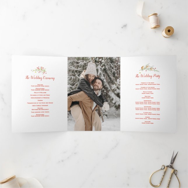 Programme Trois Volets Photos d'aquarelle de cônes de mariage d'hiver (Intérieur)