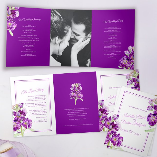 Programme Trois Volets Stock fleurs violet aquarelle art mariage (Créateur téléchargé)