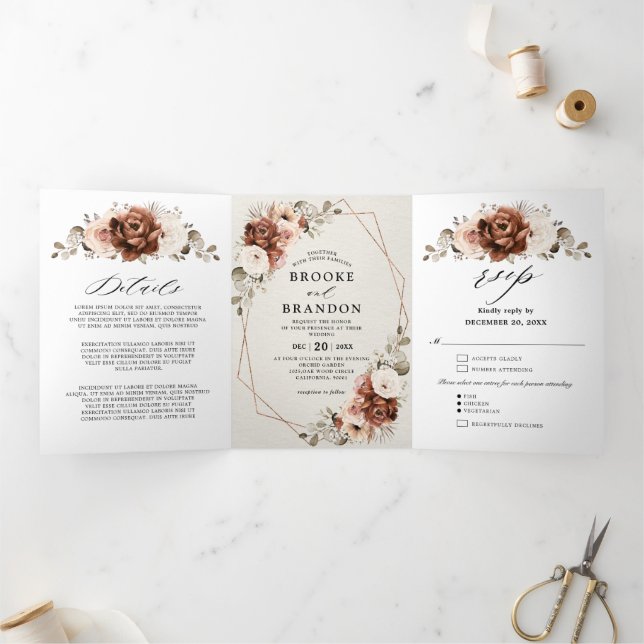 Programme Trois Volets Terracotta Pampas Grass Rustique Mariage géométriq (Intérieur)