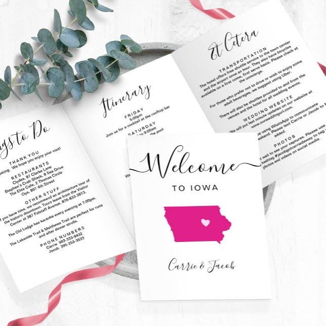 Programme Trois Volets Toute couleur Iowa Mariage Bienvenue Itinéraire &  (Iowa Wedding Welcome Letter & Itinerary)