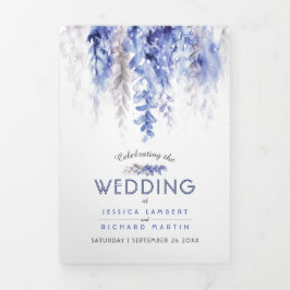Programme Trois Volets Vins hiver bleu gris aquarelle mariage