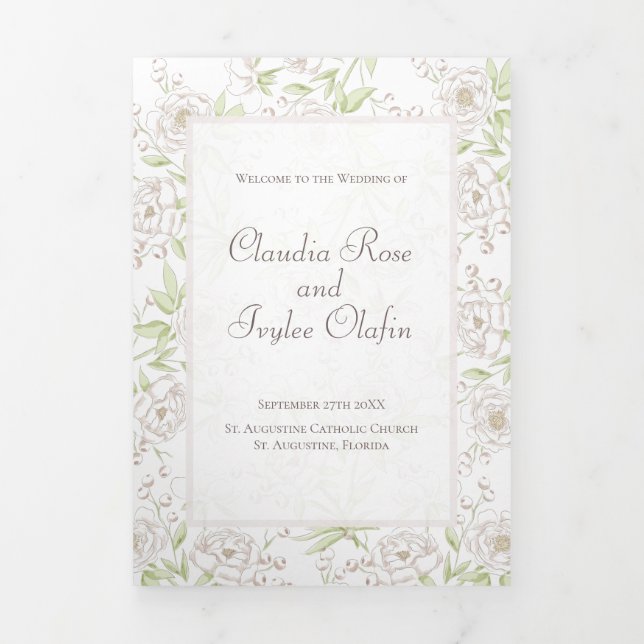 Programme Trois Volets White Rose Classic Wedding Programs (Page de couverture)
