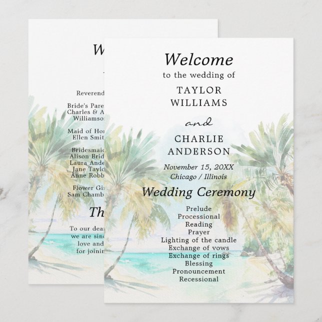 Programme Tropical Beach Destination Wedding Program (Devant / Derrière)