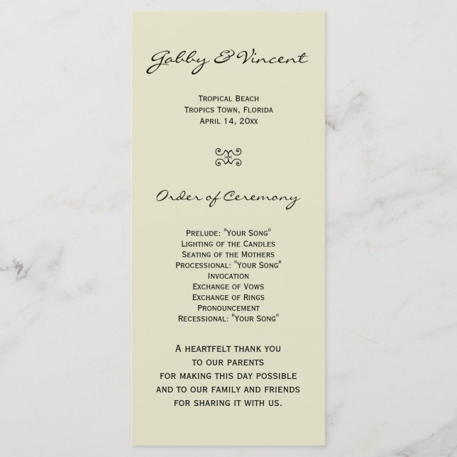 Programme Tropical Beach Wedding (Dos)