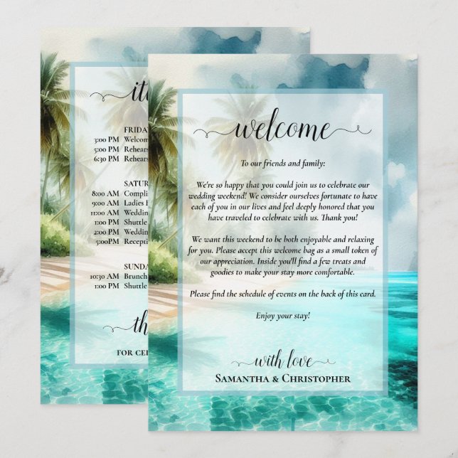 Programme Tropical Beach Wedding Welcome & Itinerary (Devant / Derrière)