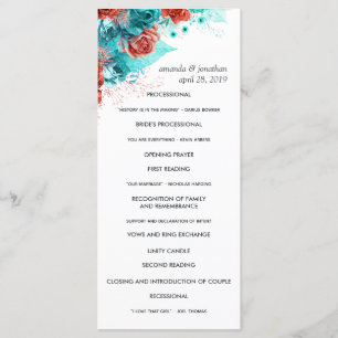 Programme Turquoise et corail Rustique Mariage floral