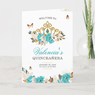 Programme Turquoise Rose Gold Tiara Butterfly Quinceanera