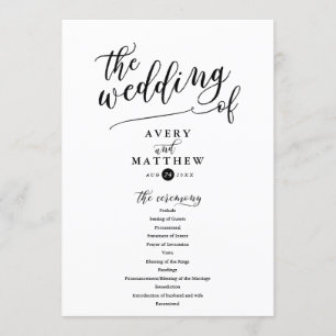 Programme Typographie de script simple   Cérémonie Mariage