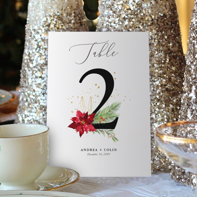 Programme Verdure + Aquarelle Or Jour de Fêtes Numéro 2 (Botanical Christmas Wedding / Event Table Number | No. 2 (For all numbers, see Collection below))