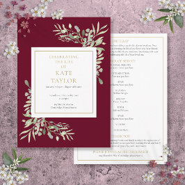 Programme Verdure Foliage Funérailles Mémorial Ordre de serv