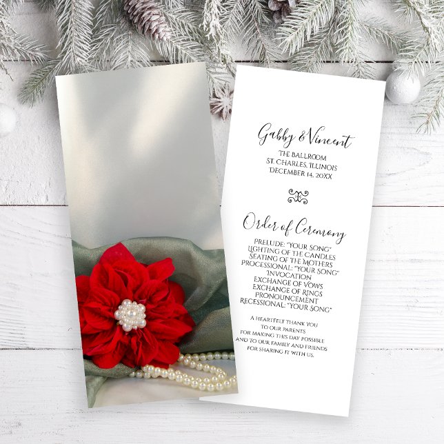 Programme vert de poinsettia et de mariage d'hiver (Personalize the festive Poinsettia and Pearls Winter Wedding Program with your marriage ceremony )
