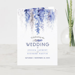 Programme Vin cascade aquarelle bleu gris blanc mariage