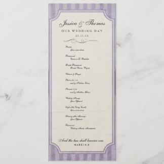 Programme Vintage Charme Custom Lilac Purple Wedding Program