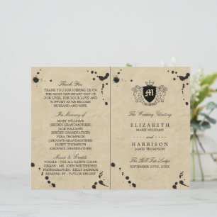 Programme vintage de mariage avec monogramme et en