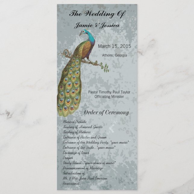 Programme vintage de mariage d'oiseaux (Devant)