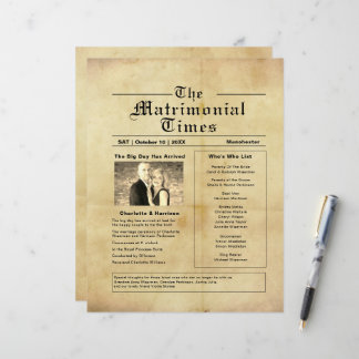 Programme vintage de mariage style journal