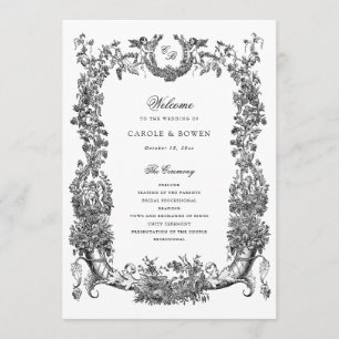 Programme Vintage Floral Vins à Frame Toile Crest Mariage