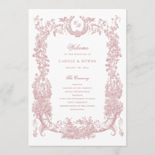 Programme Vintage Floral Vins Vins Toile Blush Mariage