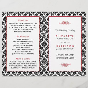 Programme vintage Red, Black & White Mariage damas