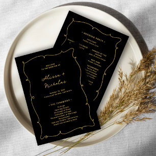 Programme Vintage Whimsical Elegant Black and Gold Mariage