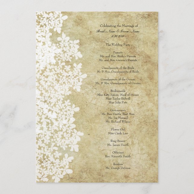 Programme Vintage White Queen Ann's Lace Wedding Program (Devant)