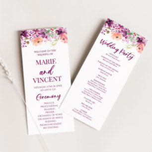 Programme Violet Magenta Purple Floral Fleurs Mariage