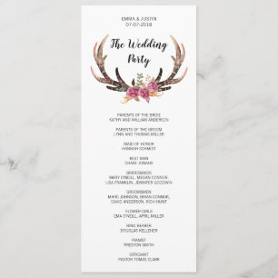 Programme Watercolor Deer Antlers Mariage campagnard bohème