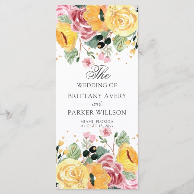 Programme Watercolor Floral Wedding Program (Devant)