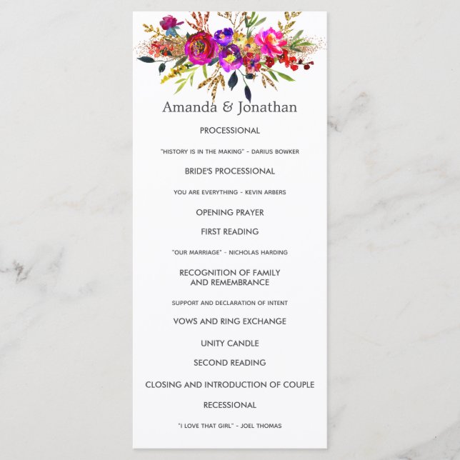 Programme Watercolor Floral Wedding Program (Devant)