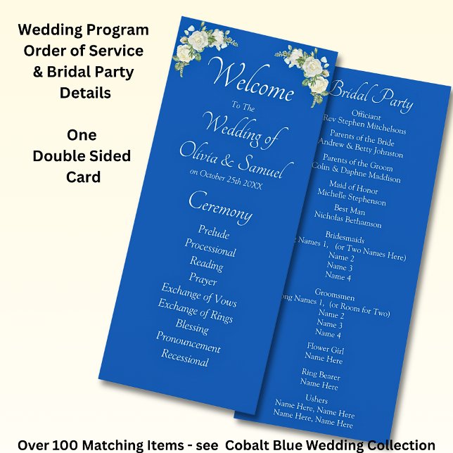 Programme Welcome to Wedding Ceremony, Cobalt Blue White  (Créateur téléchargé)