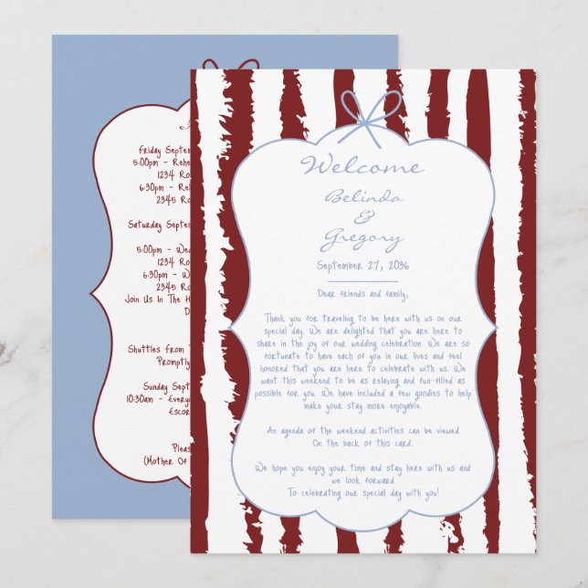Programme Whimsical Stripes Handwritten  Wedding Itinerary  (Devant / Derrière)