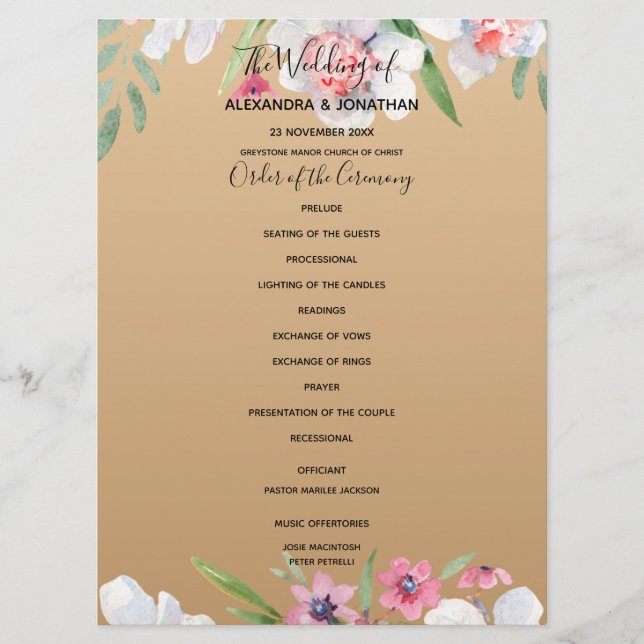 Programme White Narcissus sur Champagne Gold Wedding Program (Devant)