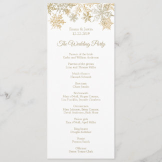 Programme Winter Wonderland Gold Snowflakes Mariage