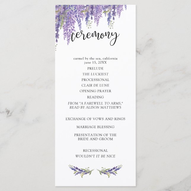 Programme Wisteria Tree Wedding Program (Devant)