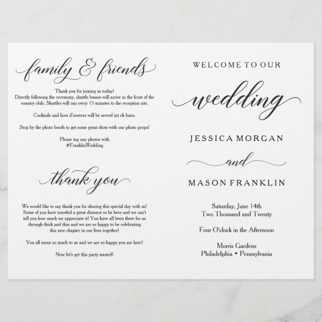 Programmes de cérémonie de mariage pliés (Devant)