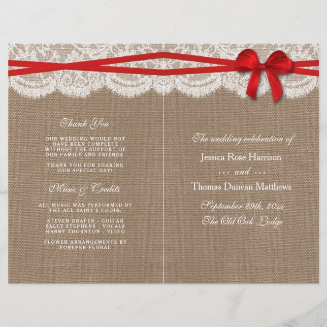 Programmes de collection de Mariages Rustic Red Bo (Devant)