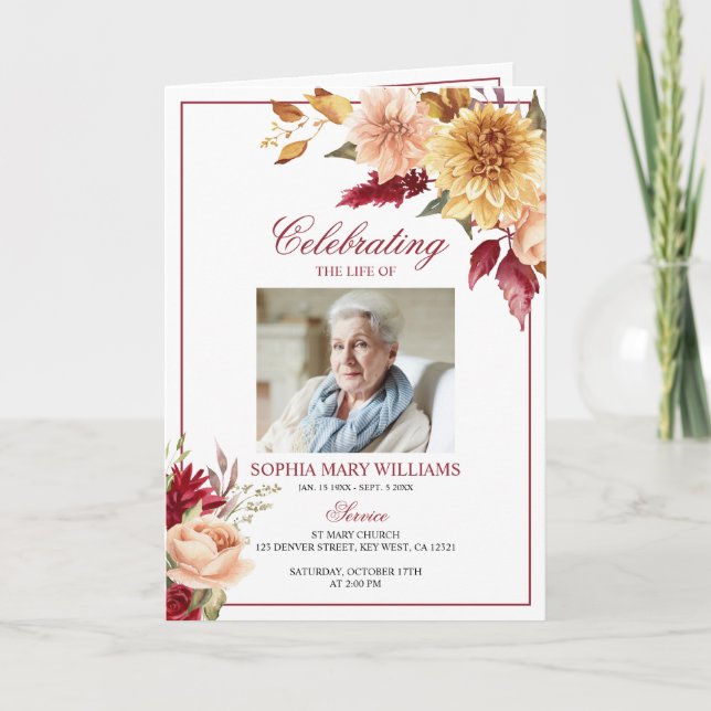 Programmes de funérailles avec photo de fleurs d'a (Devant)