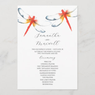 Programmes de mariage Aquarelle rouge libellule